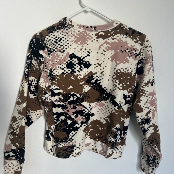 Rag & Bone Crew Neck Crop Sweatshirt | Women's size Small | Pixelated Camo Brown - Picture 4 of 6